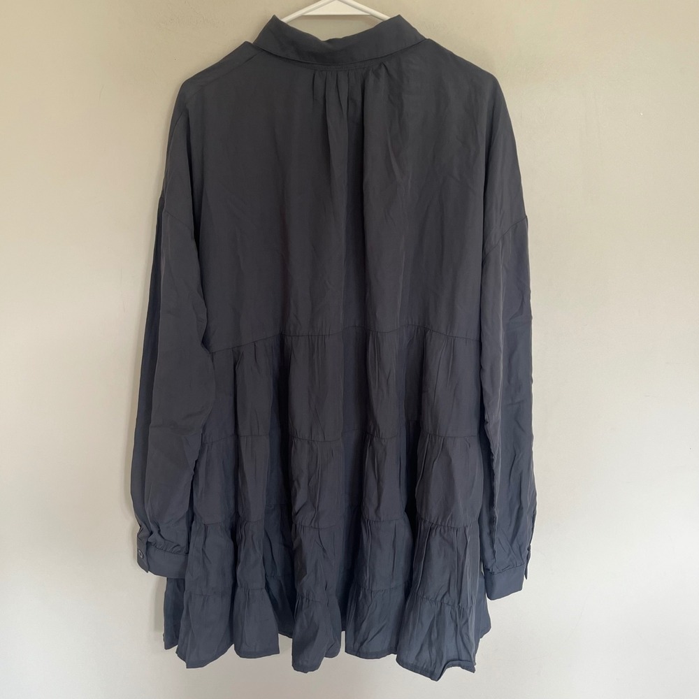 White Birch Womens Charcoal Grey Tencel Tiered Babydoll Tunic Shirt Large - Picture 9 of 9